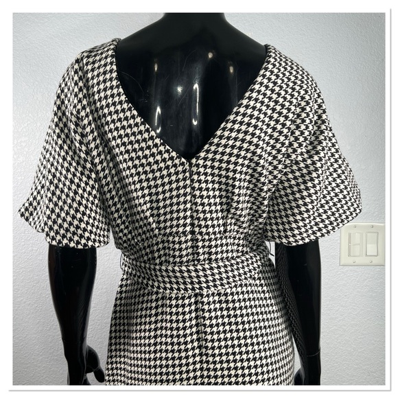 Zara Houndstooth Dress with Puff Sleeves Sz M 100% Cotton Black & White - Picture 6 of 9
